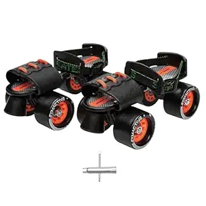 Amazon Brand – Symactive Roller Skates Combo Kit, Ultra-Durable, Adjustable, for 6 to 14 Years (Unisex, Black Skates with Knee Guard, Elbow Guard, Wrist Guard, Key)