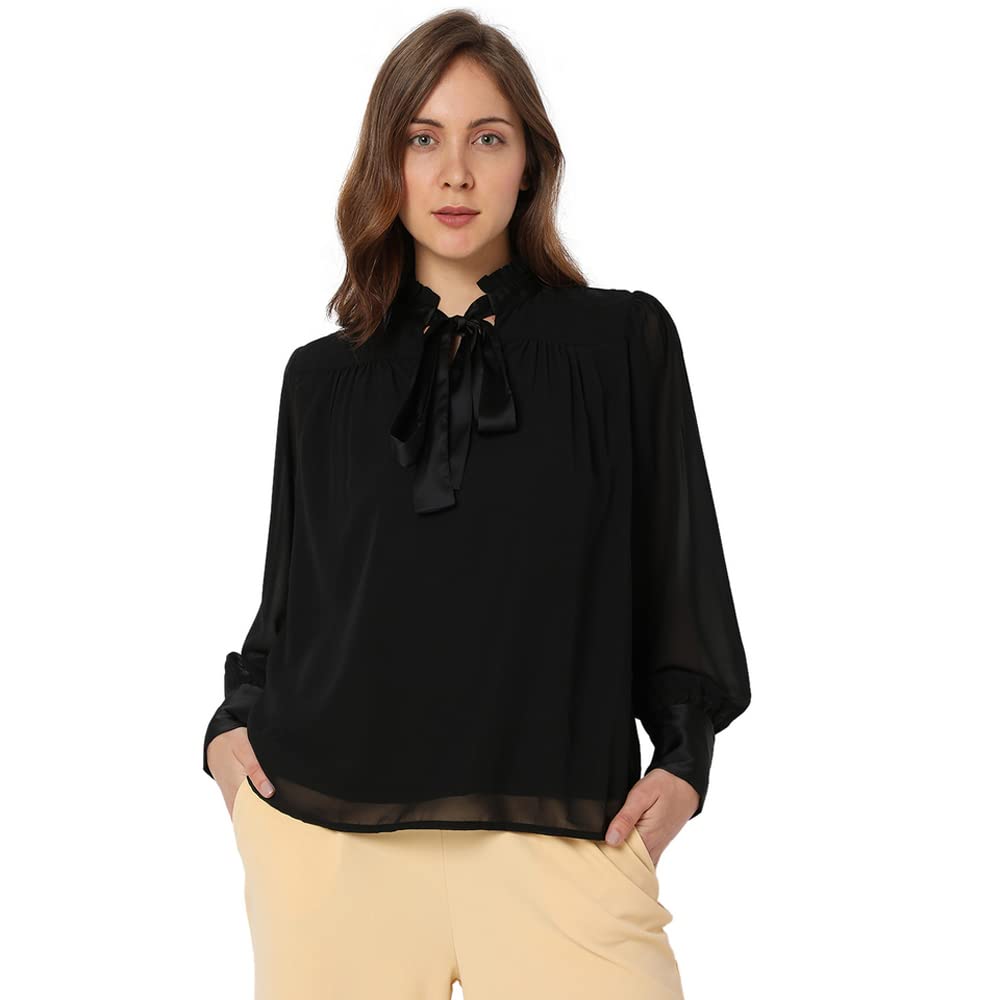 Solid Polyester Round Neck Women’s Top