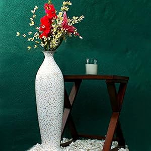MICASA Unbreakable Flower Vase Metallic For Home And Décor Handmade Flower Vase White -Gold Khadhayi Print