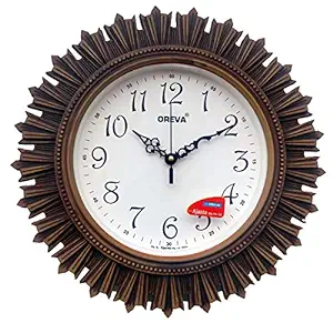Oreva Plastic Wooden Look Designer Wall Clock (32.5 x 32.5 x 4.8 cm, Wood, AQ 6197)