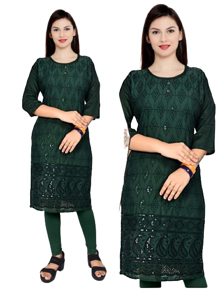 Women’s Crepe Teal Color Floral Printed Straight Kurti