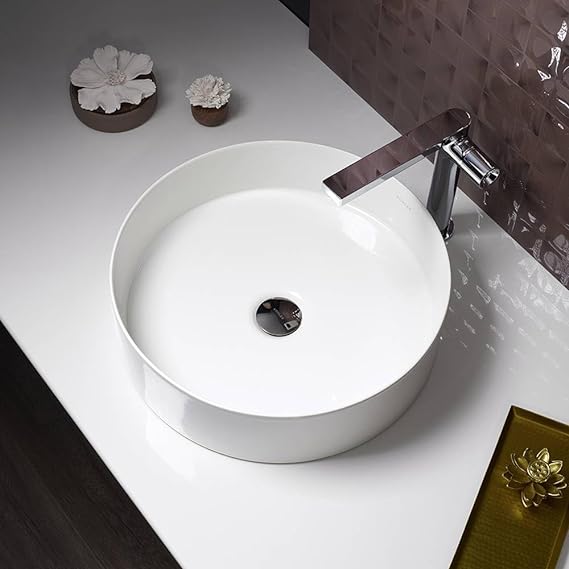 Kohler Mica Round Countertop Ceramic Wash Basin, Drain Cut Only Slim Rim Bathroom Sink (41x 41x 15cm, White, Glossy Finish)