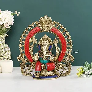 Collectible India Brass Lord Ganesh Idol, 9 Inches, Multicolour