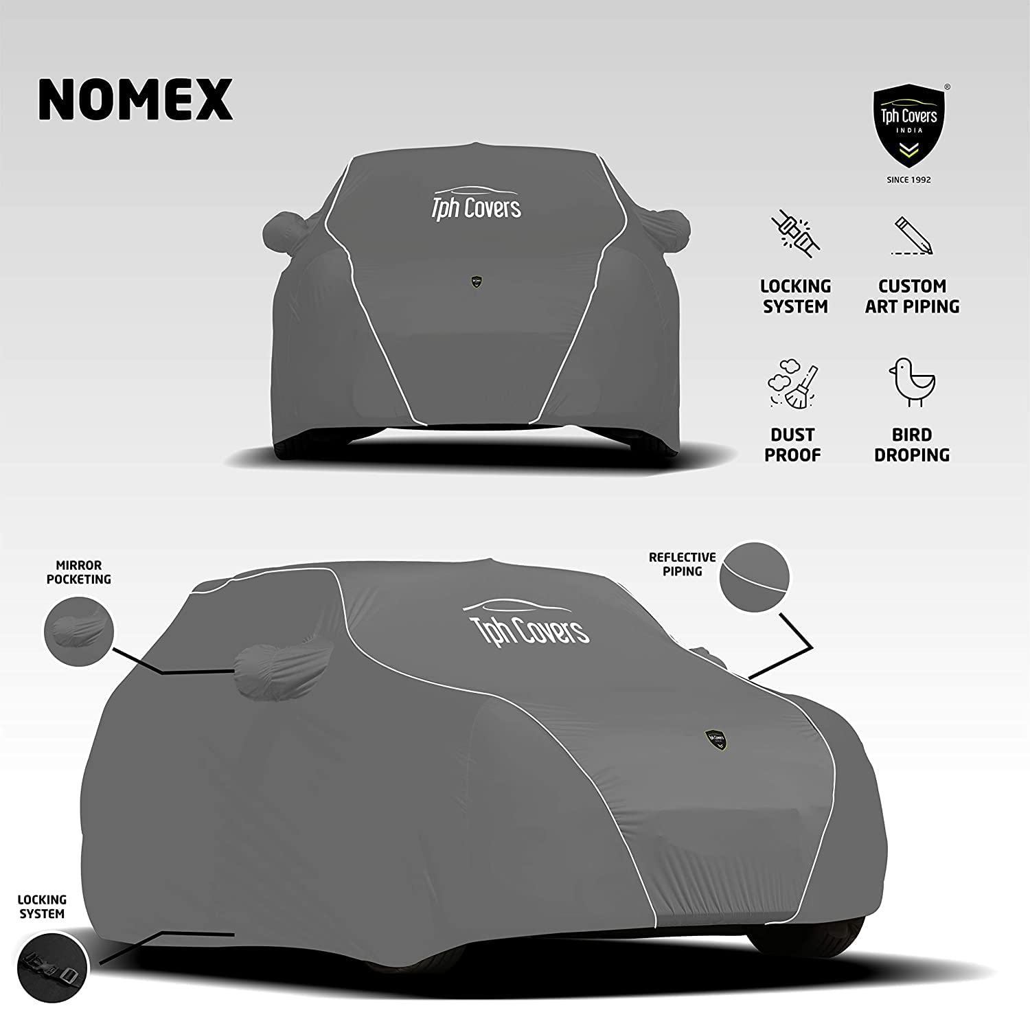 TPH Covers Nomex Dog Proof Heavy Duty & Custom Fit Car Cover with Premium Piping for Tata Altroz ( Grey )