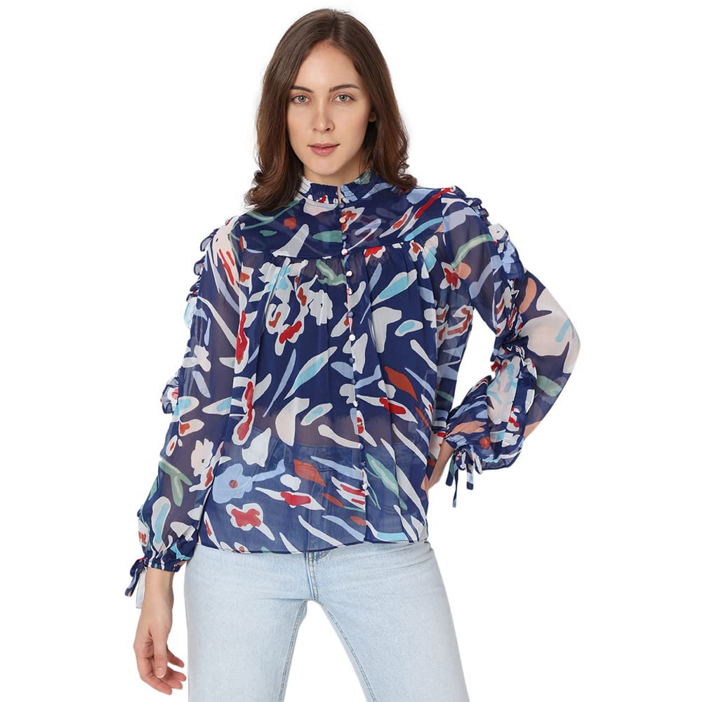 Printed Polyester Round Neck Women’s Top