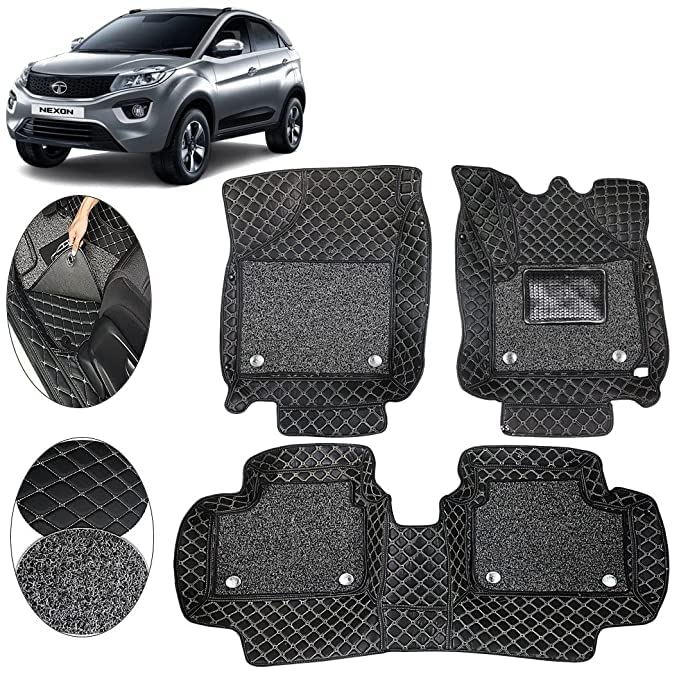 ROYALTECH 7D Car Floor Mat for Tata Nexon |7 Layer Protection with Grass mat| Car Accessories | Faux Leather | Easy to Clean and Washable| Colour: Black