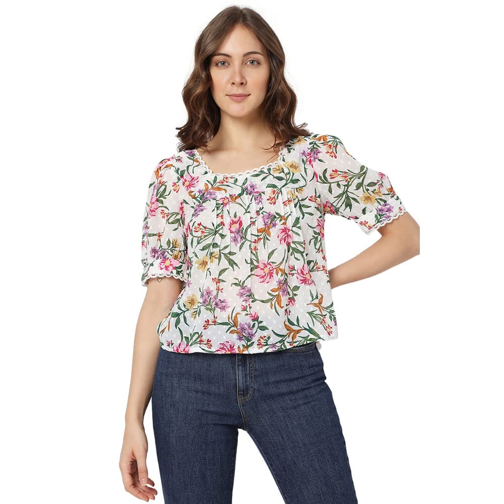 Printed Polyester Square Neck Women’s Top