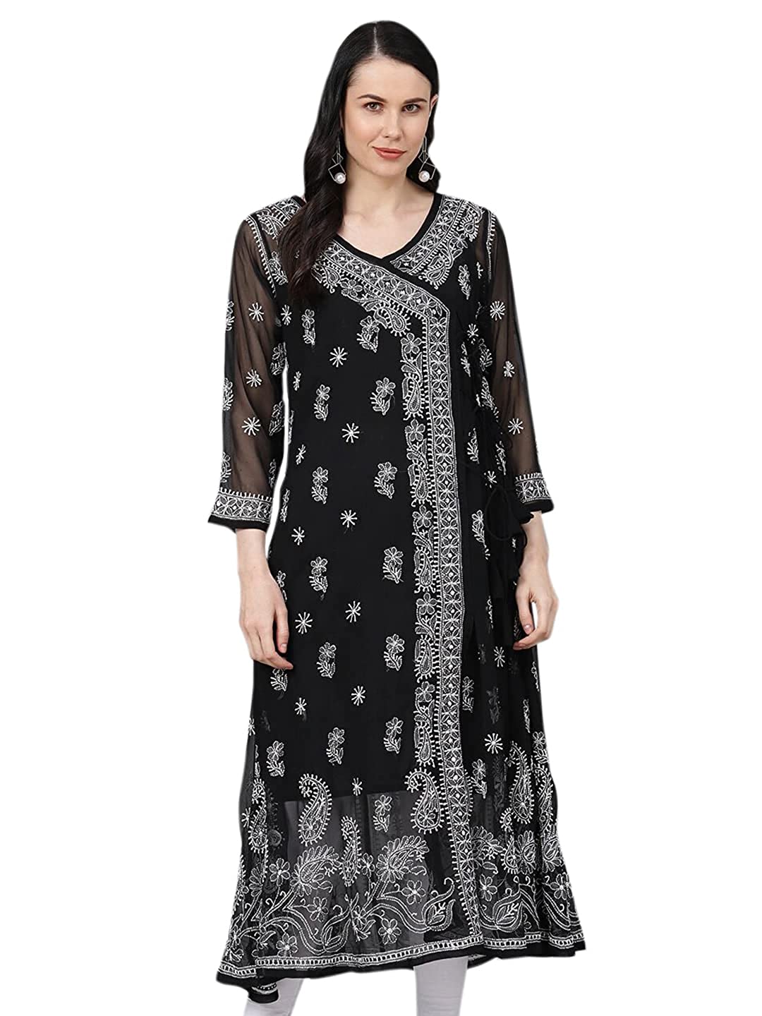 Handcrafted Lucknowi Chikan Women’s Georgette Angrakha Kurti