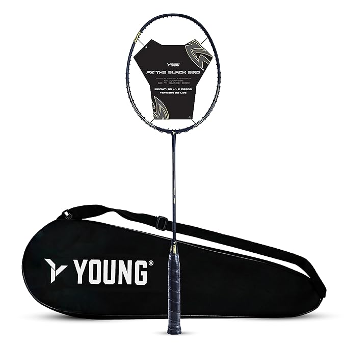 Young Black Bird P11 (30T Top Grade Japanese Graphite, 32LBS) Power-Speed Frame, Head Heavy Performance Grade Badminton Racket with Full Cover