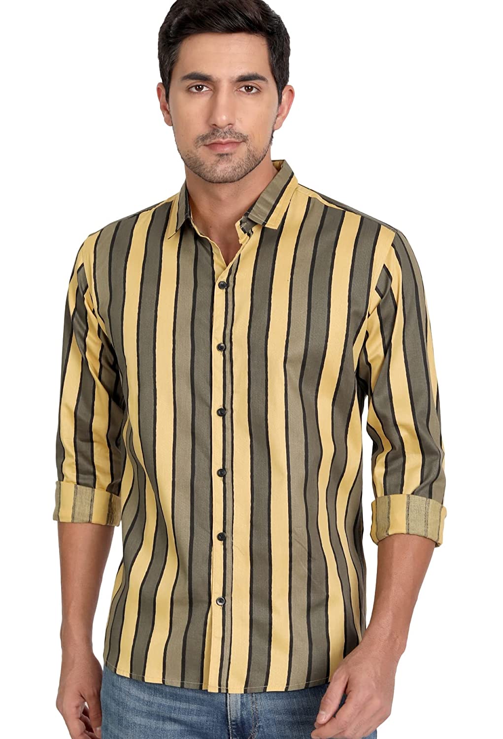 Men’s Regular Fit Cotton Casual Stripe Shirt for Men Full Sleeves