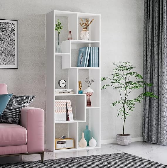 Lukzer 8 Shelves Modern Simple Engineered Wood Book Shelf with Storage Display Rack Open Bookcase Showcase Stand (MR-004/White/172 x 24 x 80 cm) DIY (Do It Yourself)